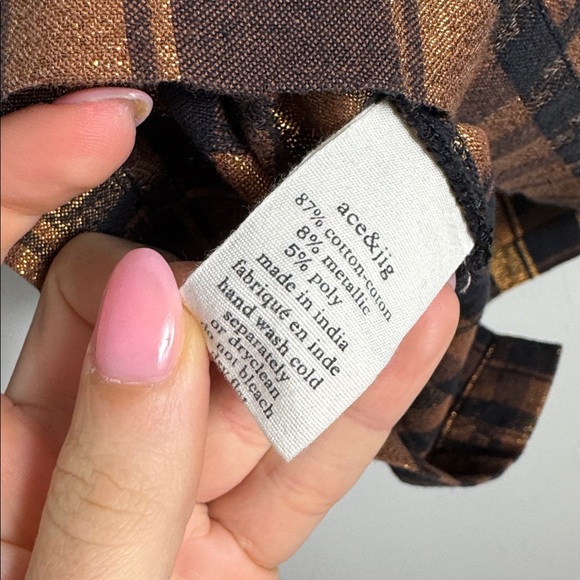 Ace & Jig Button Detail 3/4 Sleeve St. Honore Black and Brown Metallic Blouse S - Picture 7 of 10